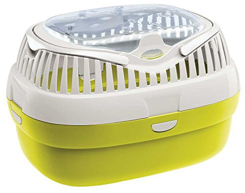 Ferplast Transportbox für Hamster und andere kleine Nagetiere Aladino Large Reisekäfig für Hamster, Farbiger Boden mit transparentem Deckel, 36 x 26 x h 23 cm, grün