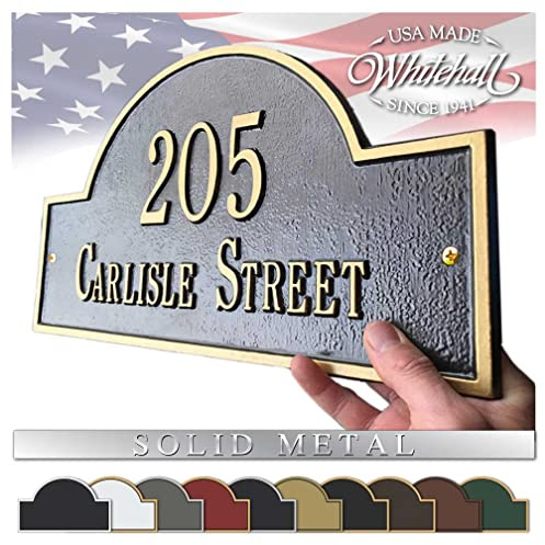 Whitehall Personalized Cast Metal Address Plaque with Arch Top. Made in the USA. Display Your Address and Street Name. Custom House Number Sign. Wall Mounted Sign.