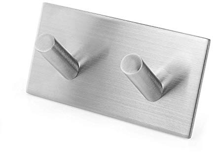 Milti Gancho Adhesivo de Acero Inoxidable Cepillado 304 en Plateado [Rectangular] Toallero de Diseño sin taladro para su Baño o Cocina, No volver a taladrar, Adhesivo 3M