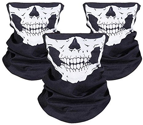 JTDEAL 3 PCS Skull Face Cover, Breathable Skulls Face Protectors, Half Cover Skeleton Shield, Black Seamless Skull Balaclava for Motorcycle Bike Hiking Ski Halloween