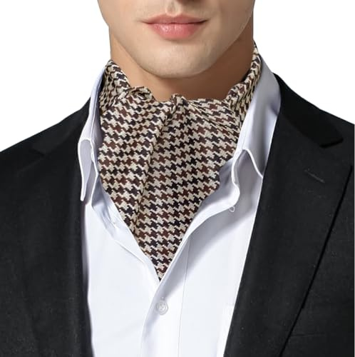 Remo Sartori - Ascot Doppia Pala in Crêpe Pied de Poule Beige e Marrone, Made in Italy, Uomo