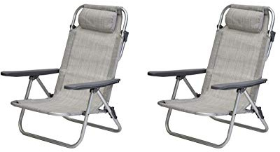 COPPIA Spiaggine colore grigio melange Ribaltabili | Pieghevoli, mare, giardino, campeggio | 2 pz Sedie Sdraio da Spiaggia Struttura in Alluminio e Textilene | Dimensioni 48,5 (P)x60(L)x80(h)cm