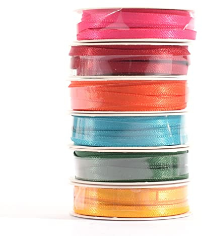 Vaessen Creative Organza Set Sommer, 6 Verschiedene Farben, 3 mm x 2 m Organzaband mit Webkanten, Schleifenband, Dekoband, Geschenkband für Die Sommerdeko, Carton, Multi