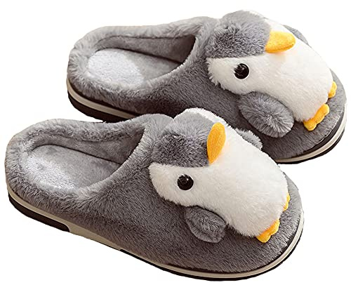 LANFIRE Pantofole in cotone per bambini grandi e adulti pantofole per la casa di Pinguino pantofole in peluche pantofole per animali scarpe da donna (Grey, 43/44, numeric_43)