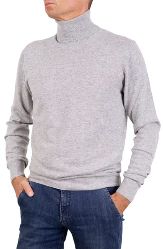 Marenza Dolcevita Uomo Misto Cashmere Maglione Manica Lunga Made in Italy (L, Grigio)