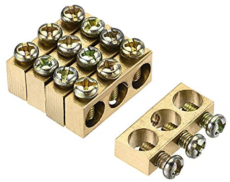 sourcing map Terminal Ground Bar Screw Block Barrier Brass 3 Positions 25mmx5.7mmx10mm for Electrical Distribution 5 Pcs