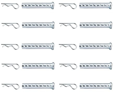 Heavy Duty Adjustable Clevis Pin ,Fastener Tool Size 1/4 x 2inch Zinc Steel 8 Holes W/ Matching R- Clip (10)