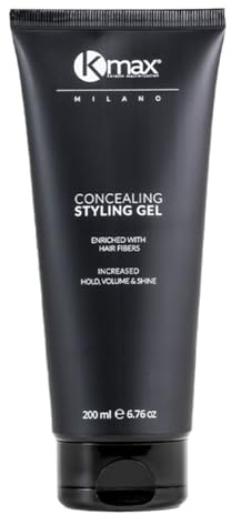 Kmax Gel capelli con fibre di cheratina effetto volumizzante 200ml, Gel colorato per capelli diradati, Gel per capelli Uomo e Donna - Nero