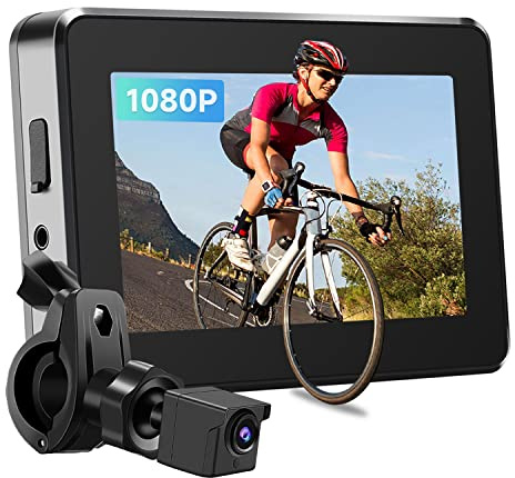 Bike Camera Rechargeable Battery 360° Rotation - Color Night Vision 3 Mins Easy Installation Wide View Handlebar 4.3'' HD 1080P Monitor Bicycle Rear View Camera for Mountain Ebike Wankskey