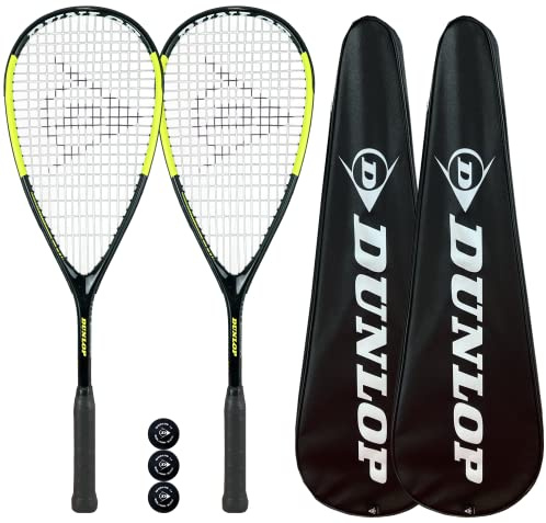 Dunlop Hypermax Squash Racket Twin Set inc Protective Covers & 3 Squash Balls (Various Model Choice) (Hypermax Pro)