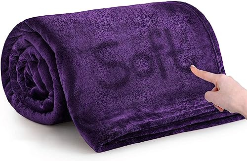 MOONLIGHT20015 Fleece Throw Blanket for Bed - Soft Cosy Fluffy Blankets for Sofa, 400 GSM Silk Touch Warm Double Throws for Audlts, Purple, 150x200 Cm