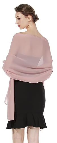 BEAUTELICATE Chiffon Shawl and Wraps Lightweight Scarfs Stole Silk Feeling Sheer Cover Up For Women Summer Wedding Bridesmaids Evening(Widen - Ballet Pink)