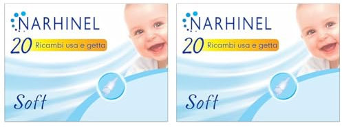 Narhinel 20 Ricambi per Aspiratore Nasale Neonato e Bambini con Filtro Igienico Assorbente per Trattenere il Muco, Monouso, Soft (Confezione da 2)