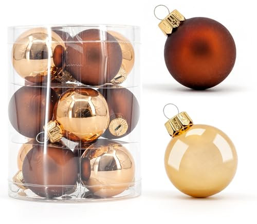 Weihnachtskugeln Glas 12 Stück 4cm Christbaumkugeln Christbaumschmuck Glaskugeln Braun-Gold glänzend + matt
