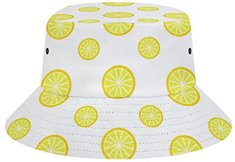 Buytruew Chapeau cloche citron pour homme et femme, chapeau de pêche amusant, chapeau de pêcheur de soleil pliable pour l'extérieur, Noir , taille unique