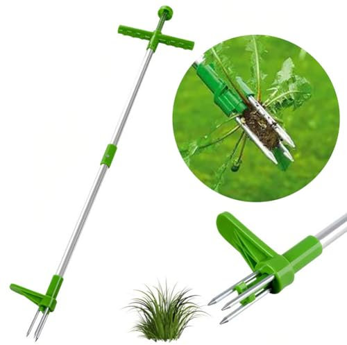 Weed Puller, Stand Up Weed Puller Tool, Long Handle Garden Weeding Tool with 3 Claws, Standup Garden Lawn Easy Root Remover Garden Tool, Standup Weed Root Pulling Tool for Dandelion, Weed Root (1 m)