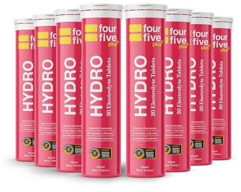 fourfive Hydration Tablets (Berry) Low Calorie Vitamin Electrolytes, Vegan, Magnesium & Calcium, Sports Hydration - 8x20 Effervescent Tablets