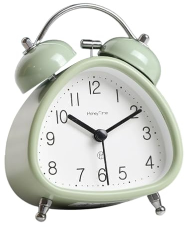 Réveil double cloche en métal avec fonction silencieuse sans tic-tac rétro vintage pour bureau, table ou table de chevet avec fonction veilleuse pour dormeurs lourds (vert)