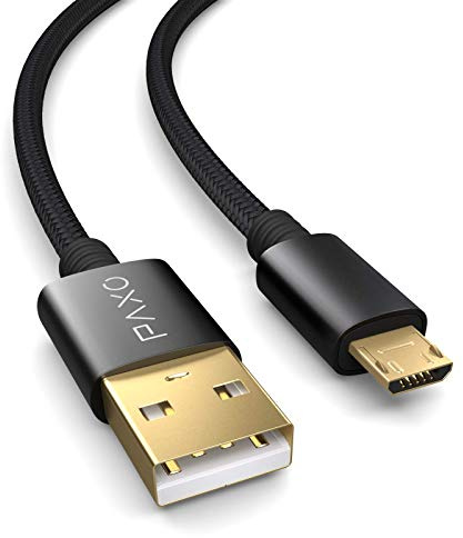 PAXO 0,3m Micro USB Kabel | USB A auf Micro-B Stecker | Daten- & Ladekabel für Bluetooth-Kopfhörer, Powerbanks, Lautsprecher, E-Zigaretten & mehr,schwarz