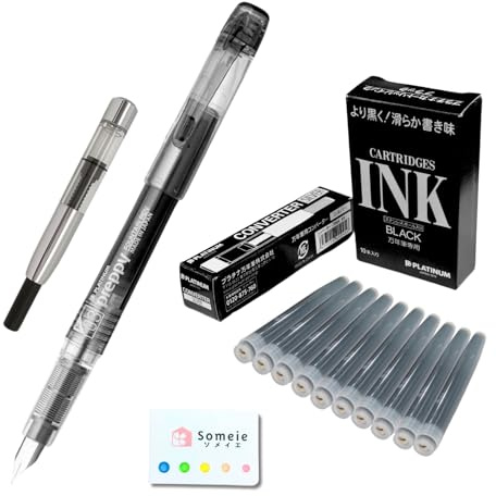 Fountain Pen Set ｜Preppy Fine Nib 0.3mm Black (PSQ-300#1-2) ＆ Converter Silver (700A) ＆ 10 Black Ink Cartridges (SPSQ-400#1) ＆ 5 Colors Sticky Notes
