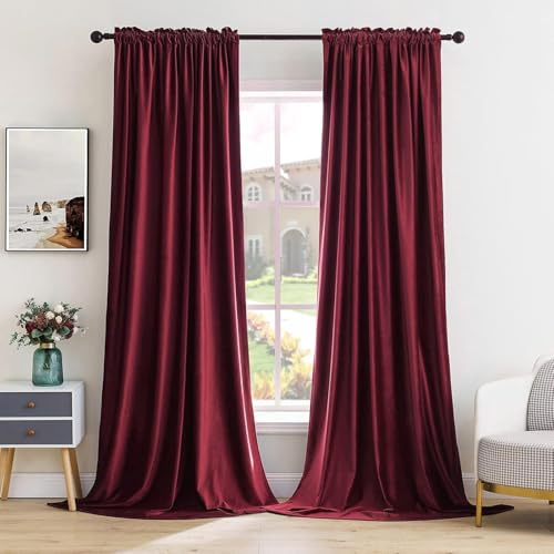 MIULEE Tende Velluto Rosso Borgogna con Tasca, Tende Oscuranti per Interni Soggiorno Moderne 2 pezzi L 140 x A 260 CM, Eleganti Tenda per Camera da Letto Salotto, Termiche per Interni Velluto