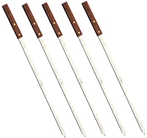 VANZACK 5 Pièces de barbecue en acier inoxydable Viande brochettes de barbecue brochettes d'épée barre de barbecue en acier inoxydable brochette de barbecue réutilisable En bois Brun