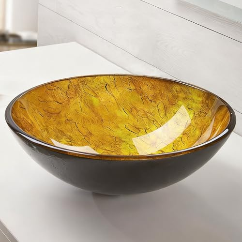 ZYCDP Lavabo Baño Templado Redondo Lavabo Vidrio 420 X 420 X 145 mm Sin Orificio Para Grifo Amarillo