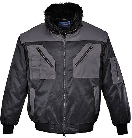 Portwest PJ20 Pilotjacka Polyester Vattenavvisande 6 Fickor Ärmficka Vinter | Svart/Grå, 2XL, UPF 50+, Normal Passform, Ståkrage, Lång Ärm, Hög Andel Bomull, Radioenhet Ögla, Extremt Vattenbeständig