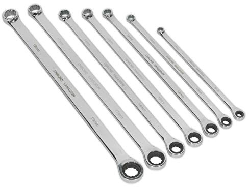Sealey Ak6319 Double Ring Ratchet/Fixed Spanner Set 7Pc Extra-Long Metric