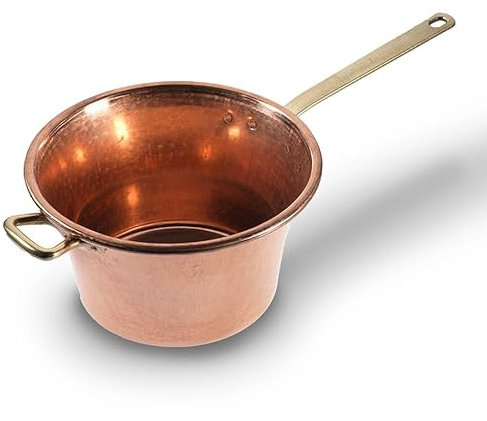 CREARTISTIC Pentola in Rame 25 cm Manico in Ottone, Capacità 3-4 L, Bronzo, Senza Finitura, con Coperchio