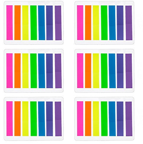 Outus Haftnotizen, 840 Stück, 6 Sets, 7 Farben, 8 x 45 mm, Durchsichtiger und abnehmbarer Kleber, Bunte Fahnen für farbcodierte Notizen, Geeignet für Buchmarkierungen, Lesezeichen, Notizen, 6 Stück
