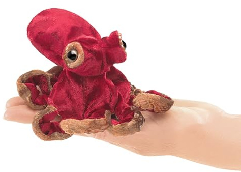 Folkmanis Mini Red Octopus Finger Puppet, 8