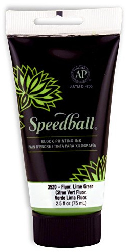 Speedball - Inchiostro solubile in acqua, 75 ml, verde lime fluorescente, per stampa a blocchi, linoleum, serigrafia, per artisti