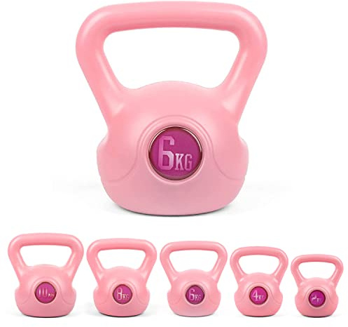 Phoenix Fitness RY1422 Vinyl Kettlebell - Heavy Weight Kettle Bell for Home Gym Workout Equipment Strength Fitness Pilates Weight Training - Pink, 6kg