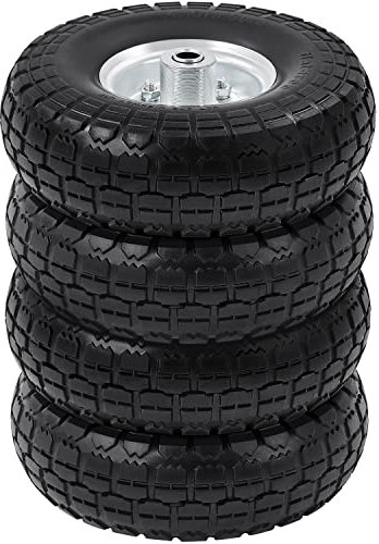 Yaheetech 4pcs Ruedas Carretilla Maciza 4.10/3.50-4 Carretilla de Obra Llanta Neumáticos de Goma 255mm para Carros Carrito de Jardinería, Eje de 16 mm