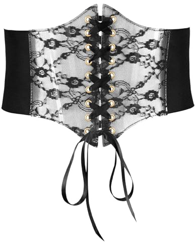 JASGOOD Women Elastic Lace-up Corset Belt Lace Studded Clear Plastic Tied Costume Waist Belts Halloween Accessory