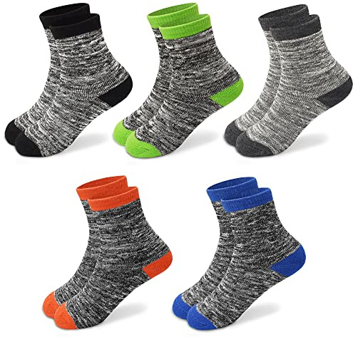Lot de 5 paires de chaussettes d'hiver thermiques épaisses pour garçons et filles (3 à 14 ans)