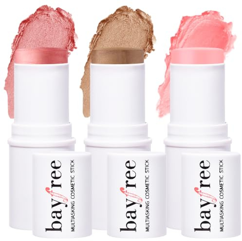 KIMUSE Multi Stick Trio Face Makeup, Cream Blush Stick for Cheeks & Lips, Contour Stick & Highlighter Makeup Sticks for All Skin