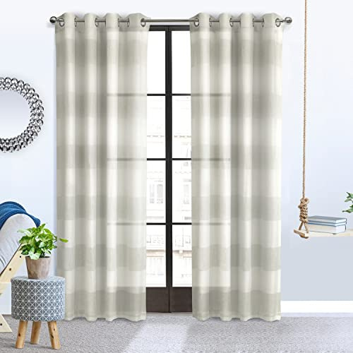 Petoskey Faux Linen Metallic Striped Grommet Curtain Panel 52 x 84 in Ivory Grey