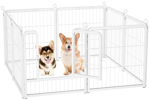 HOMIDEC Dog Pen, 8 Panel Puppy Pen with Door, High 60cm Indoor/Outdoor Dog Playpen, Portable Detachable Pet Run Enclosures for Dogs, Puppies, Cats, Rabbits and Other Animals(White)