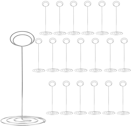 YUENPUN Lot de 20 supports de numéro de table de 220 mm de haut, supports argentés pour numéros de table de mariage, restaurant, bureau