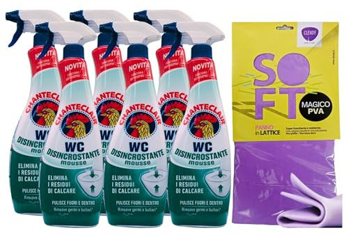 WC Disincrostante Mousse, Pulisce e Igienizza, Funziona anche Sottosopra, Forza&Igiene - 625 ml (6 Unità) + Panno In Lattice SOFT, Formato 30x30