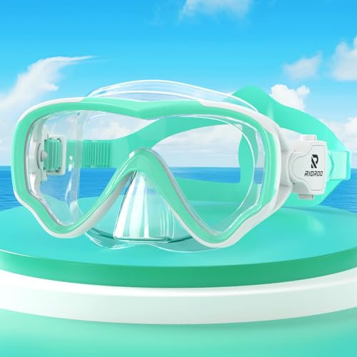 RIOROO Taucherbrille Kinder, Beschlag- Und Auslaufsichere Kind Schnorchelmaske, 180° Panorama High-Definition Kinder Tauchmaske mit Nasenmaske, Geeignet für Jungen und Mädchen im Alter Von 4-14