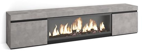 Skraut Home | Mueble TV | Televisión | Muebles de salón, almacenaje | 210 | para TV hasta 80 | Chimenea eléctrica XXL | Estilo Moderno | Cemento
