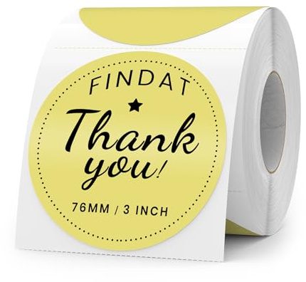 FINDAT gul 76 mm runda etiketter rulle självhäftande skrivare etiketter cirkel vinyl vattentäta självhäftande prickar klistermärken för kontor logotyp design QR frakt 500 stycken
