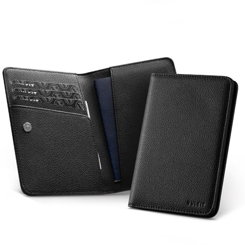 VULKIT Leather RFID Blocking Travel Wallet - Organiser with Passport Holder, Business & Credit Card Slots, Boarding Pass Pocket