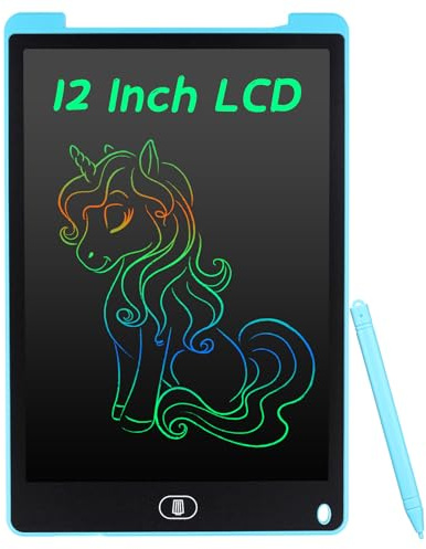 Coolzon Tablette d'écriture LCD Coloré Tablette Graphique de Dessin 12 Pouces pour Enfants, Tableau Dessin Portable Effaçable, Planche à Dessin numérique Jouet Educatif pour Garçon Fille, Bleu Clair