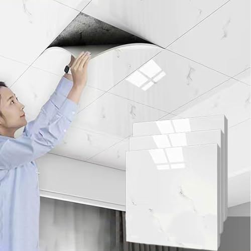 Ceiling Tiles Panels Coving Plastic Ceiling Tiles 300 X 300 White, 5 10 20 30 40 50 Pcs Bathroom Waterproof Wallpaper Tiles for Home Office Decoration, Cutting Panels with Foil Back(B,10 pack)