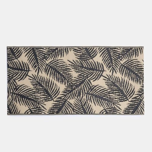 OHS Outdoor Rug For Patio Leaf Print, Foldable Garden Mat Reversible Decking Outdoor Carpet Non-Slip Waterproof Rug For Balcony Porch Poolside, Monochrome-120x170cm