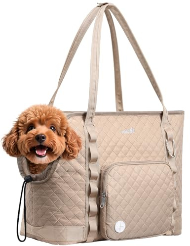 Pecute hundväska, hundbärare med fickor för små hundar, passar hundar 4 kg till 5,9 kg, katt- och valpar tygväska, utflykt, resor, veterinär, XL, 43,8 cm L x 20,1 cm B x 35 cm H, kaki